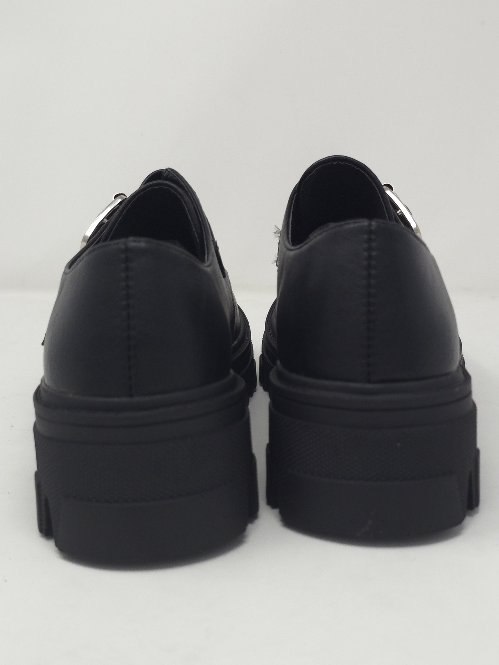 CHARCOAL PU Chunky Platform Loafers Buckle Strap Lug Sole Slip On Casual Trendy - Picture 5 of 10